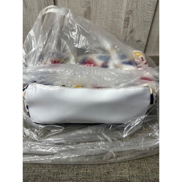 Liz Claiborne Handbag Beach Umbrella Print White Handles Red Striped Interior - Picture 11 of 11